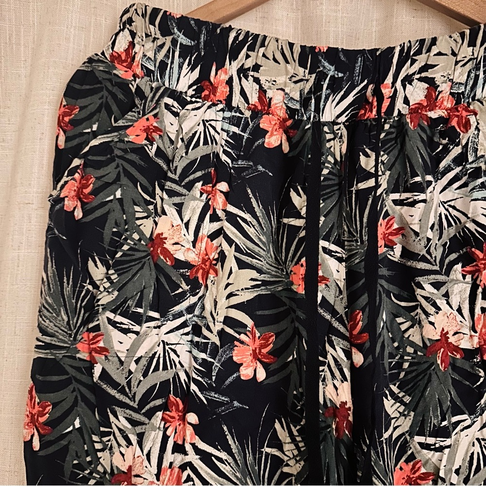 Cacique Navy Tropical Floral Pajama Pants with Coral Flowers